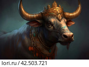 Nandi religious Hinduism divine bull. Generate ai. Стоковое AI-изображение, AI-художник Иван Рябоконь / Фотобанк Лори