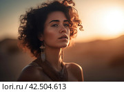 Curvaceous model golden hour shooting session. Generate ai. Стоковое AI-изображение, AI-художник Иван Рябоконь / Фотобанк Лори