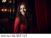 Beautiful brunette actress on stage. Generate ai. Стоковое AI-изображение, AI-художник Иван Рябоконь / Фотобанк Лори