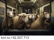 Sheep crowded subway. Generate ai. Стоковое AI-изображение, AI-художник Иван Рябоконь / Фотобанк Лори