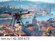 Aerial Photography Stunning View of Urban Landscape Captured by Drone Camera. Стоковое AI-изображение, AI-художник Юрий Поздников / Фотобанк Лори