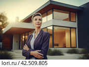 Female real estate agent property portrait. Generate ai. Стоковое AI-изображение, AI-художник Иван Рябоконь / Фотобанк Лори