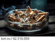 Cigarette butts ashtray. Generate AI. Стоковое AI-изображение, AI-художник Иван Рябоконь / Фотобанк Лори