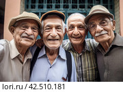 Photography selfie group elderly men. Generate ai. Стоковое AI-изображение, AI-художник Иван Рябоконь / Фотобанк Лори