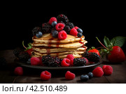 Pancakes berries breakfast morning treat. Generate ai. Стоковое AI-изображение, AI-художник Иван Рябоконь / Фотобанк Лори