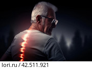 Spine back senior man soreness. Generate ai. Стоковое AI-изображение, AI-художник Иван Рябоконь / Фотобанк Лори