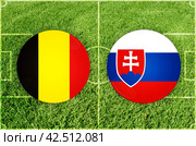 Belgium vs Slovakia football match. Стоковая иллюстрация, иллюстратор Jan Jack Russo Media / Фотобанк Лори
