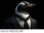 Penguin dressed in classic suit. Generate ai. Стоковое AI-изображение, AI-художник Иван Рябоконь / Фотобанк Лори