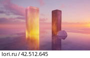 Ethereal Dawn with Mystic Monoliths. Стоковое AI-изображение, AI-художник Кирилл Черезов / Фотобанк Лори