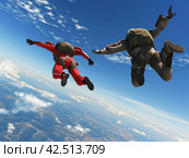 Skydivers in Freefall Against Blue Sky. Стоковое AI-изображение, AI-художник Кирилл Черезов / Фотобанк Лори