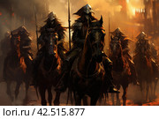 Disciplined Army warriors horseback. Generate Ai. Стоковое AI-изображение, AI-художник Иван Рябоконь / Фотобанк Лори