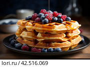 Bakes waffles morning. Generate Ai. Стоковое AI-изображение, AI-художник Иван Рябоконь / Фотобанк Лори
