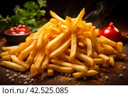 Addictive French fries food. Generate Ai. Стоковое AI-изображение, AI-художник Иван Рябоконь / Фотобанк Лори
