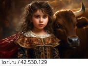 Audacious Bullfighter child bull. Generate Ai. Стоковое AI-изображение, AI-художник Иван Рябоконь / Фотобанк Лори