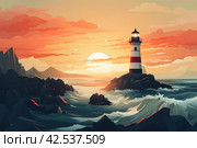 Refreshing Lighthouse morning background. Generate Ai. Стоковое AI-изображение, AI-художник Иван Рябоконь / Фотобанк Лори