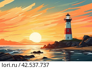 Picturesque Lighthouse morning background. Generate Ai. Стоковое AI-изображение, AI-художник Иван Рябоконь / Фотобанк Лори