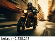 Audacious Man riding motorcycle. Generate Ai. Стоковое AI-изображение, AI-художник Иван Рябоконь / Фотобанк Лори