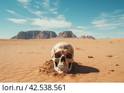 Abandoned Human skull in desert. Generate Ai. Стоковое AI-изображение, AI-художник Иван Рябоконь / Фотобанк Лори
