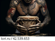 Expressive Man drum folk hands. Generate Ai. Стоковое AI-изображение, AI-художник Иван Рябоконь / Фотобанк Лори