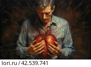 Unrelenting Man pain heart. Generate Ai. Стоковое AI-изображение, AI-художник Иван Рябоконь / Фотобанк Лори