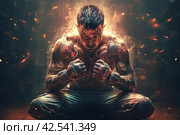 Sweaty Sport boxer man alone in locker room. Generate ai. Стоковое AI-изображение, AI-художник Иван Рябоконь / Фотобанк Лори