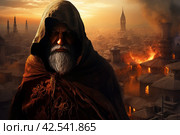 Resolute Hooded old warrior. Generate Ai. Стоковое AI-изображение, AI-художник Иван Рябоконь / Фотобанк Лори