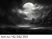 Luminous Monochrome big moon above the mountains. Generate ai. Стоковое AI-изображение, AI-художник Иван Рябоконь / Фотобанк Лори