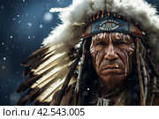 Authentic Native American man starring. Generate ai. Стоковое AI-изображение, AI-художник Иван Рябоконь / Фотобанк Лори