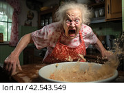 Methodical Grandma housewife at kitchen. Generate Ai. Стоковое AI-изображение, AI-художник Иван Рябоконь / Фотобанк Лори
