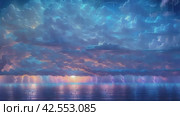 Dramatic Storm Clouds Over Boats in the Ocean During a Fiery Sunset. Стоковое AI-видео, аниматор Юрий Поздников / Фотобанк Лори