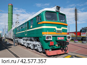 Тепловоз М62  боевого железнодорожного ракетного комплекса 15П961"Молодец" солнечным днем. Музей железных дорог России. Санкт-Петербург (2023 год). Редакционное фото, фотограф Виктор Карасев / Фотобанк Лори