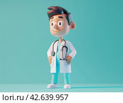 3d male doctor. Isomeric character. Man in white coat with a stethoscope. Health care. Стоковое AI-изображение, AI-художник Катерина Ковалева / Фотобанк Лори