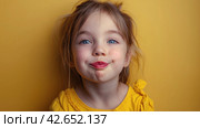 Little Girl Making Funny Face With Tongue. Стоковое AI-изображение, AI-художник Юлия Гапеенко / Фотобанк Лори