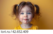 Little Girl Making Funny Face With Tongue. Стоковое AI-изображение, AI-художник Юлия Гапеенко / Фотобанк Лори