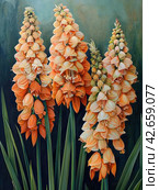 The flowers are arranged in pyramidal clusters and are painted in various shades from light orange to rich terracotta.    Generative AI. Стоковое AI-изображение, AI-художник Анна Кривицкая / Фотобанк Лори