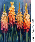 The flowers are arranged in pyramidal clusters and are painted in various shades from light orange to rich terracotta.    Generative AI. Стоковое AI-изображение, AI-художник Анна Кривицкая / Фотобанк Лори