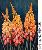 The flowers are arranged in pyramidal clusters and are painted in various shades from light orange to rich terracotta.    Generative AI. Стоковое AI-изображение, AI-художник Анна Кривицкая / Фотобанк Лори