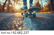 Person Skateboarding Down a Street. Стоковое AI-изображение, AI-художник Юлия Гапеенко / Фотобанк Лори