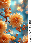 Cluster of Flowers on Branch. Стоковое AI-изображение, AI-художник Юлия Гапеенко / Фотобанк Лори