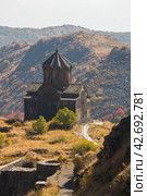 View of Vahramashen Surp Astvatsatsin or the Church of Amberd. Стоковое фото, фотограф Юлия Белоусова / Фотобанк Лори
