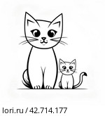 Кошка с котенком. Контурная раскраска. Generative AI. Стоковое AI-изображение, AI-художник Щеголева Ольга / Фотобанк Лори
