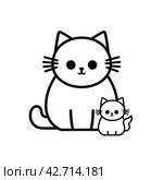 Кошка с котенком. Контурная раскраска. Generative AI. Стоковое AI-изображение, AI-художник Щеголева Ольга / Фотобанк Лори