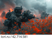 Combat soldiers of an elite counter-terrorism unit. Стоковое AI-изображение, AI-художник Анна Кривицкая / Фотобанк Лори