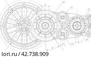 Technical drawing of gears .Rotating mechanism of round parts .Machine technology. Стоковое видео, видеограф Александр Трофимович / Фотобанк Лори