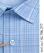 Close-up of a button placket on a plaid shirt with blue undertones. Стоковое фото, фотограф Сергей Чайко / Фотобанк Лори
