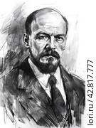 Владимир Ильич Ленин. Карандашный эскиз, портрет. Стоковое AI-изображение, AI-художник Щеголева Ольга / Фотобанк Лори