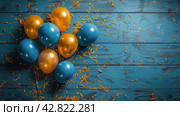 Colorful Balloons Arranged on a Table. Стоковое AI-изображение, AI-художник Юлия Гапеенко / Фотобанк Лори