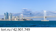 Haeundae District of Busan city, South Korea. Panoramic skyline (2018 год). Стоковое фото, фотограф EugeneSergeev / Фотобанк Лори