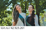 Portrait of two Russian schoolgirls graduating from high school. Стоковое фото, фотограф Mikhail Davidovich / Фотобанк Лори