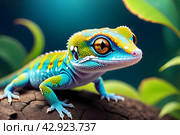 Close up blue-green lizard on a natural background. Стоковое AI-изображение, AI-художник Наталья Симакова / Фотобанк Лори
